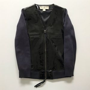 Marni at H&M Shiny Leather Jacket Navy Blue size 4